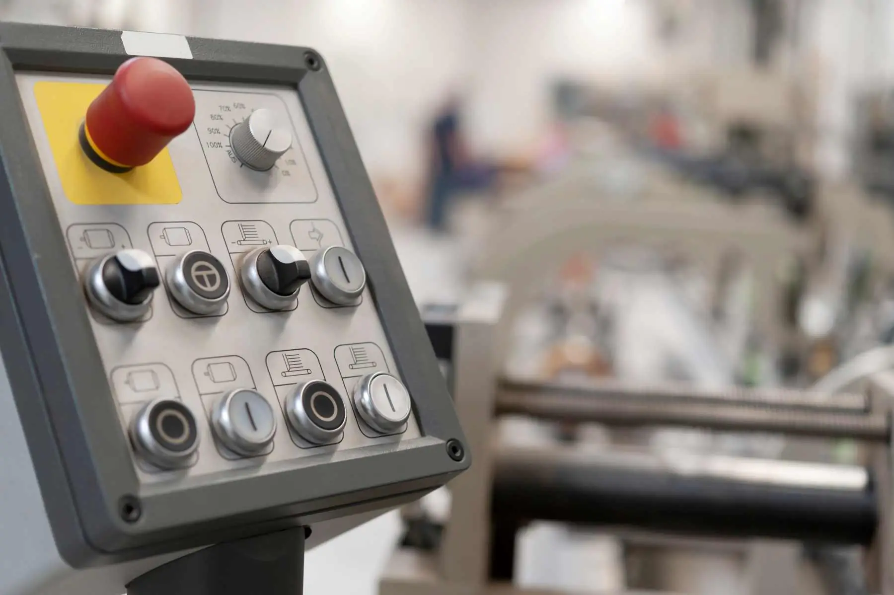Engraved control panel in two-layer engraving laminate with laser-cut openings for switches and indicators – front panel manufacturing at CAESS Laser Switzerland.